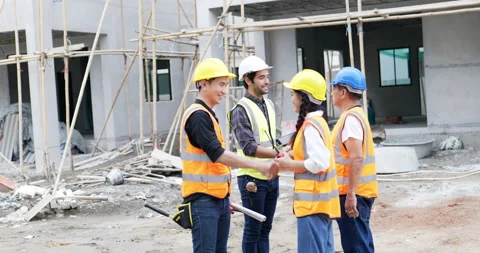 4K side view . Civil engineer shakes hands and then walk away Stock Footage 194545757