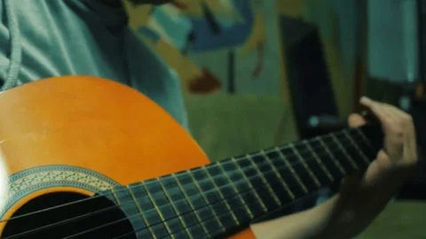 4k side view of mucician playing the guitar Video stock 83887485