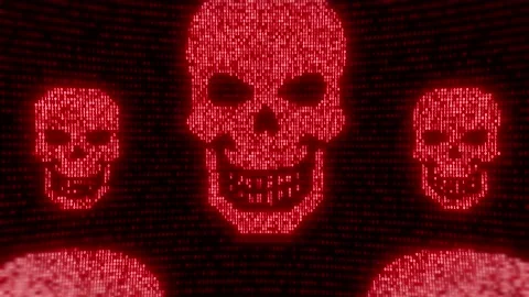 4K Skull technology glitch computer virus or internet hacking 4K loop Background Stock Footage 157871721