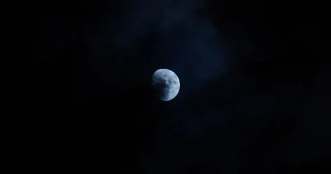 4K SKY SHOT OF BLACK CLOUDS PASSING OVER FULL MOON Stock Footage 132603388