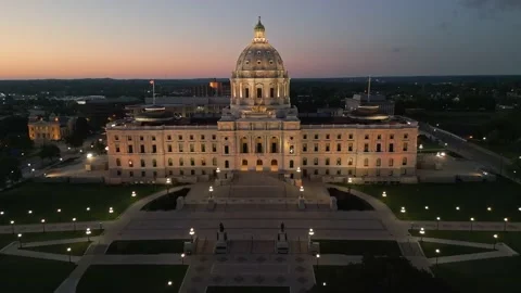 4K Slow Cinematic Reverse Aerial Shot Saint Paul Capitol Building At Night Stock Footage 223500520