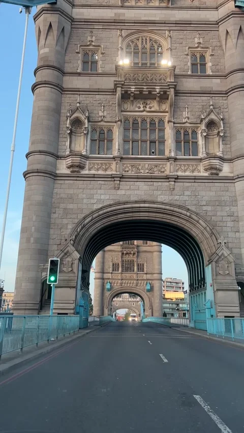 4K slow driving video through towerbridge London portrait mode Stock Footage 241509950