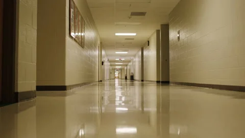 4K - Slow Empty Hallway Slider Reveal (Education, Healthcare) Stock Footage 148056883