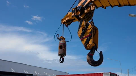 4K, Slow, large crane that is intended lift large objects, there is hook Stock Footage 237977952