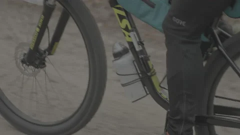 4k Slow Mo Mountain Biker Cyclist Pedals on Dirt Roads Video stock 233364747