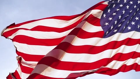 4K Slow Motion 120 Fps American Flag Blowing In The Wind. Wide Are Tight Angles. Video stock 240518449