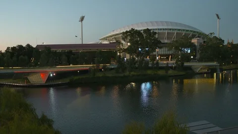 4K Slow motion Adelaide Oval across from River Torrens in the city Stock Footage 102694348