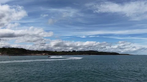4K Slow Motion Aerial View of Coastal Waters at Courtown Wexford Stockbeeldmateriaal 338258536