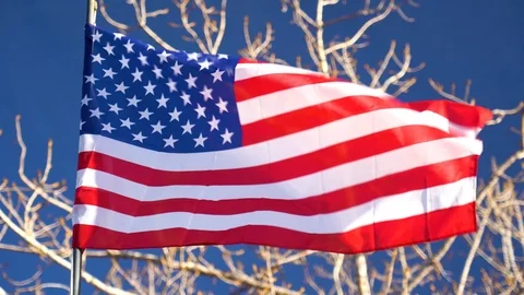4K Slow Motion American US Flag Rippling in Wind Stock Footage 100272544