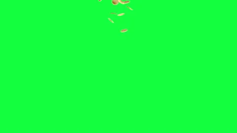 4K Slow Motion Animation of Falling Golden Coins on Green Screen Stock Footage 106475238