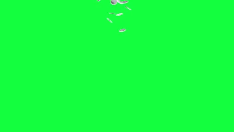 4K Slow Motion Animation of Falling Silver Coins on Green Screen Video stock 106475384