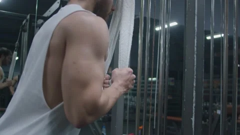 4K Slow Motion Athlete in White Shirt Working Out with towel Stock Footage 185159397