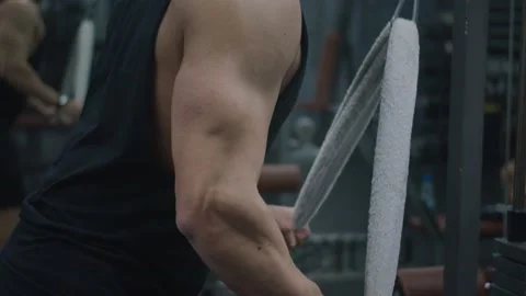 4k Slow Motion Athlete Working Out Triceps with towel. Stock Footage 185159932