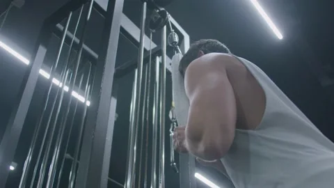 4k Slow Motion Athlete Working Out Triceps in Old School Gym 库存影片 185160187