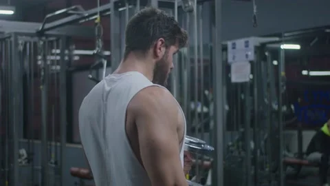 4K Slow Motion Athlete Working Out Biceps with Dumbbells Weights Stock Footage 185161029