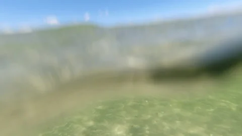 4K slow motion of camera moving below and above the water level surface Stock Footage 204559279