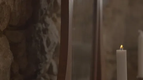 4k slow motion with a candle inside a vintage house Stock Footage 54244062
