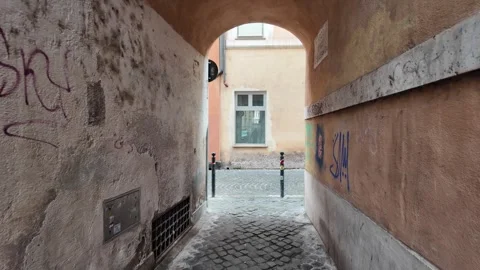 4K Slow Motion Cinematic Glide Through Narrow Medieval Street Rome 動画素材 331541637