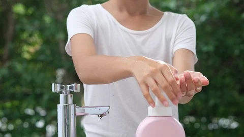 4k slow motion close up young boy use bubble soap to wash hand Stock Footage 125896138