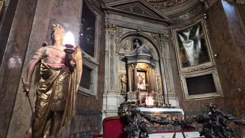 4K Slow Motion Detail Of Baroque Golden Altar And Holy Spirit Window Stock-Footage 333263473