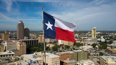 4K Slow Motion Drone Orbit Texas Flag Stock Footage 119717654