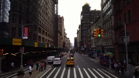 4k slow motion drone shot. Historic buildings in Soho district New York City NYC Stock Footage 119993714