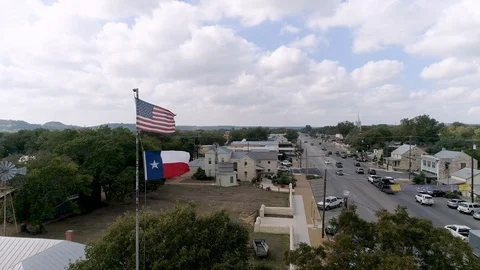 4K Slow Motion Drone Texas Flag Fredericksburg Stock Footage 118398305