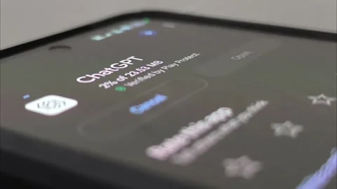 4K Slow Motion of Finger Tapping Smartphone Screen Installing ChatGPT App. Stock Footage 321036492