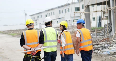 4K Slow motion. Four Civil engineer walking . Stock Footage 194545817