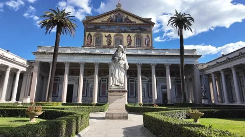 4K Slow Motion Low Angle View Of Saint Paul Statue Rome Basilica Video stock 331538730