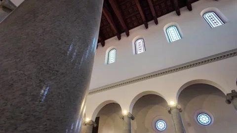 4K Slow Motion Low Angle View Of Benedictine Church Wooden Ceiling Rome 스톡 동영상 331541435
