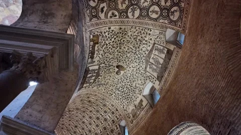 4K Slow Motion Low Angle Perspective Of Ancient Mosaic Dome Stock-Footage 333917970