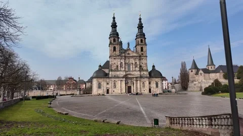 4K Slow Motion Low Angle Perspective Of Baroque Cathedral Facade Stock-Footage 333919677