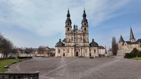 4K Slow Motion Low Angle Perspective Of Baroque Cathedral in Fulda Stock-Footage 333919686