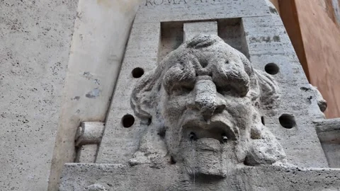 4K Slow Motion Macro Of Artists Fountain Marble Carvings Rome Stock-Footage 332274964