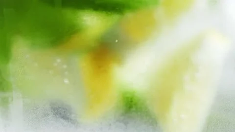 4K. Slow motion. Macro close-up,refreshing soda tonic fizzy water, lime, lemon Stock Footage 148161515