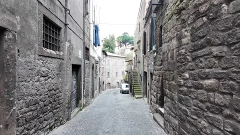 4K Slow Motion Perspective Of Ancient Medieval Alleys In Viterbo Stock Footage 332871457
