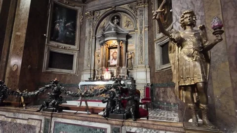 4K Slow Motion Perspective Of Baroque Church Altar Video stock 333263480