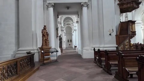 4K Slow Motion Perspective Of Cathedral Side Nave Architecture Stock Footage 333919861