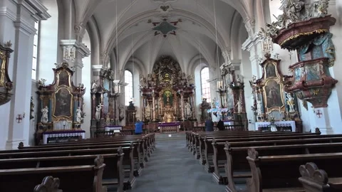 4K Slow Motion Perspective Of Franciscan Monastery Church Interior Stock Footage 333918428