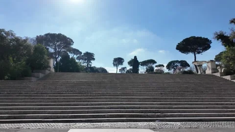 4K Slow Motion Perspective Of Grand Stairway To Pincio Villa Borghese Stock Footage 332274851