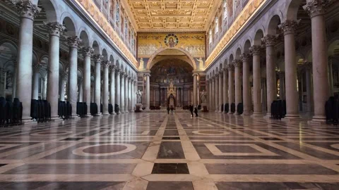 4K Slow Motion Perspective Of Marble Interior San Paolo Fuori Le Mura 스톡 동영상 331538885