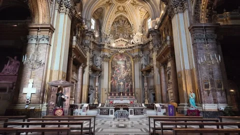 4K Slow Motion Perspective Of Monumental Santi XII Apostoli Church Interior Stock-Footage 334972936