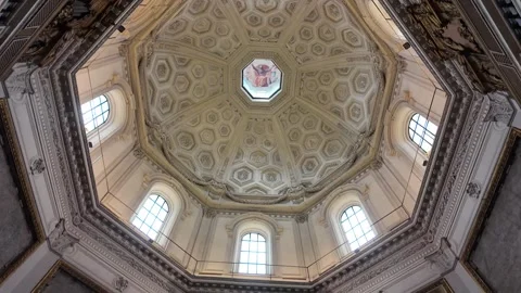 4K Slow Motion Perspective Of Octagonal Ceiling And Dome Rome Church Stock-Footage 333262415