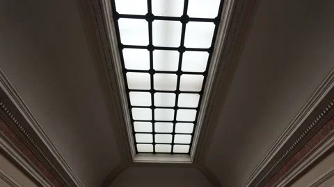 4K Slow Motion Perspective Of Ornate Glass Skylight And Geometry Stock Footage 332873365
