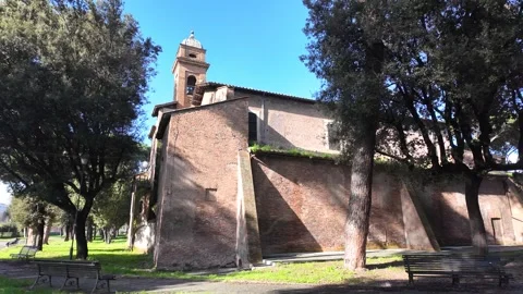 4K Slow Motion Perspective View Of Ancient Roman Basilica Facade Rome Stock Footage 330123309