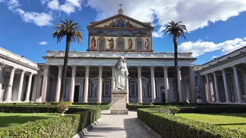 4K Slow Motion Perspective View Of Saint Paul Apostle Statue Rome Video stock 331538716