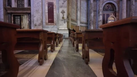 4K Slow Motion Perspective View Of Church Seating Rome Italy Stock Footage 331539229