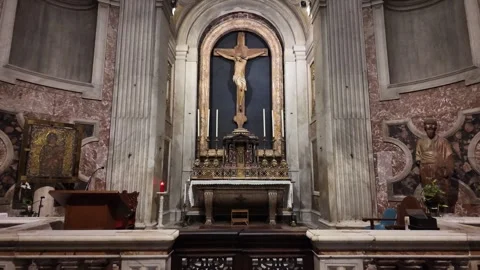 4K Slow Motion Perspective View Of Ancient Crucifix San Paolo Rome Stock Footage 331539307