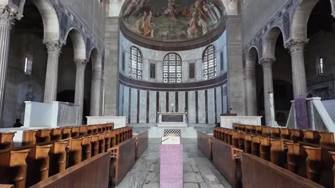 4K Slow Motion Perspective View Of Ancient Roman Basilica Altar Rome 스톡 동영상 331541140